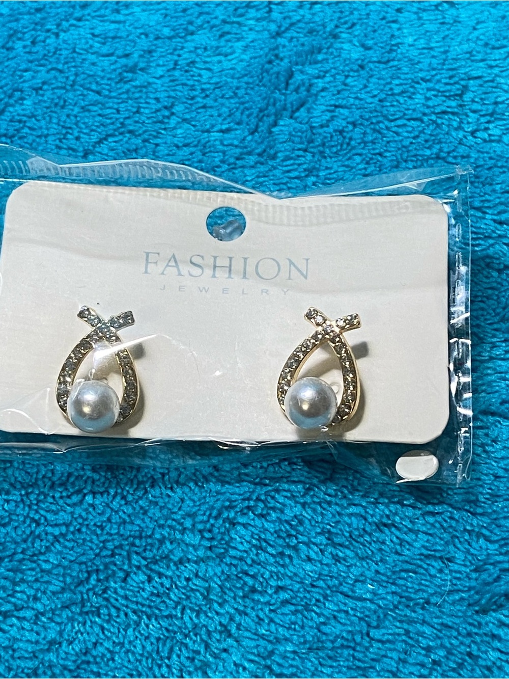 Fashion Jewelry Gold-Tone Pearl & Crystal Loop Stud Earrings